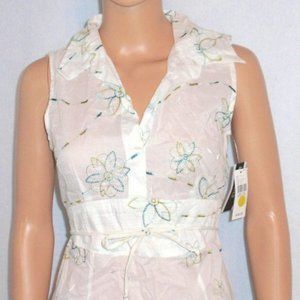 A. Byer See-Through Tunic Sleeveless Top w/ Floral Embroidery Size M 100% Cotton
